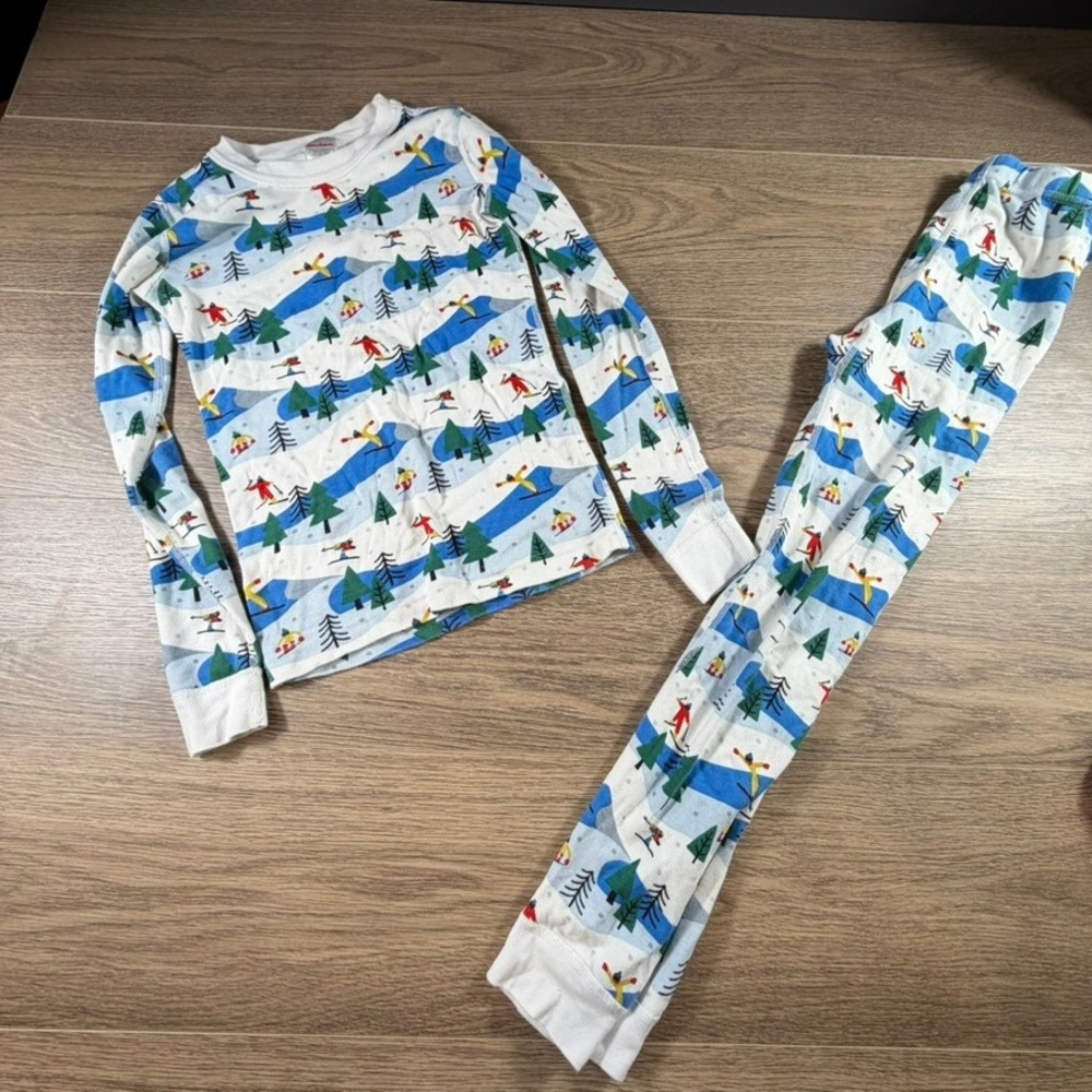 Hanna Andersson Kids Size 10 Ski Winter Organic Cotton Pajama Set White Blue